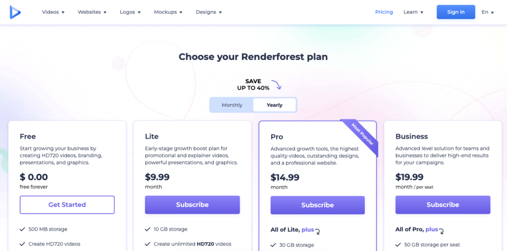 renderforest pricing